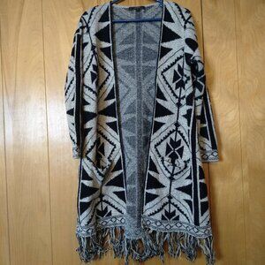 Max Sport Women's Small Long Sleeve Geometric Open Cardigan With Fringe Boho